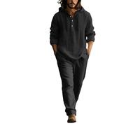 cdbsdvico Conjunto Hombre 2 Piezas de Lino Primavera Verano Camiseta Con Capucha Y Pantalones Trajes De Verano De Manga Larga Conjunto Jogging Hombre Camisa Atrapada Chándal Conjuntos Streetwear Ocio