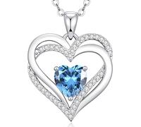 CDE Cadena para mujer con forma de corazón, plata de ley 925, piedras natales, collares, joyas, corazón, colgante, Navidad, día de San Valentín, día de la madre, regalo de boda, aniversario