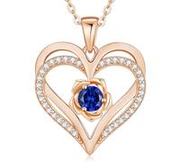 CDE Cadena para mujer de oro rosa, collar de corazón de plata de ley 925, piedra natal para mujeres, mamá, con colgante, joya para San Valentín, día de la madre, cumpleaños o Navidad, Extra, Latón