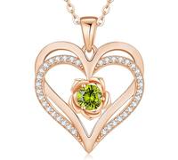 CDE Cadena para mujer de oro rosa, collar de corazón de plata de ley 925, piedra natal para mujeres, mamá, con colgante, joya para San Valentín, día de la madre, cumpleaños o Navidad, Extra, Latón