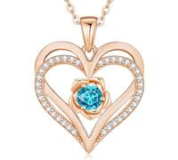 CDE Cadena para mujer de oro rosa, collar de corazón de plata de ley 925, piedra natal para mujeres, mamá, con colgante, joya para San Valentín, día de la madre, cumpleaños o Navidad, Extra, Latón
