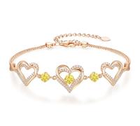 CDE Pulsera para mujer de plata de ley 925, corazón de oro rosa, regalo para ella, pulsera de piedra natal, joyas para mujer, joyas para Navidad, día de San Valentín, cumpleaños, día de la madre, Eine