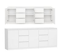 CDF Aparador 200cm Blanco 3 Puertas 6 Cajones Sin Tiradores Mueble Salón Comedor Dormitorio Entrada Amplio Almacenamiento Diseño Minimalista Guías Rodillos Bisagras Acero Tablero Aglomerado 16mm Mate
