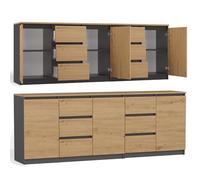 CDF Aparador 200cm Cachemira 3 Puertas 6 Cajones Sin Tiradores Mueble Salón Comedor Dormitorio Entrada Amplio Almacenamiento Diseño Moderno Guías Rodillos Bisagras Acero Tablero Aglomerado 16mm Mate