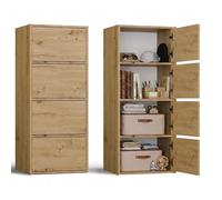 CDF Cómoda armario alto con 4 puertas y estantes, para salón, dormitorio, pasillo, oficina, frentes sin mango, diseño moderno y acabado duradero, roble Artisan Alma