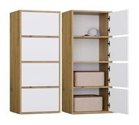 CDF Armario alto con 4 puertas y estantes, para salón, dormitorio, pasillo, oficina, frentes sin mango, diseño moderno y acabado duradero, color blanco