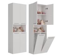 CDF Armario alto de baño NEL 2K DK, Mueble | Color: blanco | moderno estante de baño | armario de almacenamiento | espaciosos estantes | puertas | fácil montaje | 2 cestas para ropa | asas elegantes