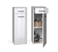CDF Armario alto de baño NEL V DS | Color: blanco brillante | moderno estante de baño | armario de almacenamiento | espaciosos estantes | puertas | fácil montaje | asas elegantes