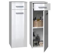 CDF Armario alto de baño NEL V DS | Color: blanco brillante | moderno estante de baño | armario de almacenamiento | espaciosos estantes | puertas | fácil montaje | asas elegantes