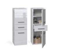 CDF Armario alto para baño NEL V DDS | Color: blanco brillante | moderno estante de baño | armario de almacenamiento | espaciosos estantes | puertas | fácil montaje | asas elegantes