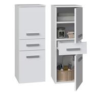 CDF Armario alto para baño NEL V DDS | Color: blanco | moderno estante de baño | armario de almacenamiento | espaciosos estantes | puertas | fácil montaje | asas elegantes