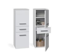 CDF Armario alto para baño NEL V DDS | Color: blanco | moderno estante de baño | armario de almacenamiento | espaciosos estantes | puertas | fácil montaje | asas elegantes