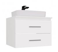 CDF Armario colgante debajo de la encimera, mueble de baño suspendido con 2 cajones para cosméticos accesorios de baño, frentes lisos con asas, moderno, blanco, 60 cm