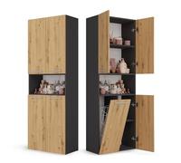 CDF Armario de Baño con 1 Cesto Ropa Sucia, Armario Alto, Bolsa de Ropa Extraíble con Asas Compartimento con Puerta 30 x 60 x 174 cm Roble Artisan/Antracita Montaje Sencillo