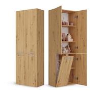 CDF Armario de Baño con 1 Cesto Ropa Sucia, Armario Alto, Bolsa de Ropa Extraíble con Asas Compartimento con Puerta 30 x 60 x 174 cm Roble Artisan Montaje Sencillo