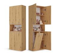 CDF Armario alto de baño NEL 1K DK | Color: roble Artisan | moderna estantería de baño | armario de almacenamiento | amplios estantes | puertas | fácil montaje | 1 cesta para la colada | tiradores