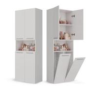 CDF Armario de Baño con 2 Cestas Ropa Sucia, Armario Alto, Bolsa de Ropa Extraíble con Asas Compartimento con Puerta 30 x 60 x 174 cm Bianco Montaje Sencillo