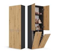 CDF Armario alto para baño NEL 2K DD | Color: roble Artisan/antracita | moderno estante de baño | armario de almacenamiento | amplios estantes | puertas | fácil montaje | 2 cestas para la ropa | asas