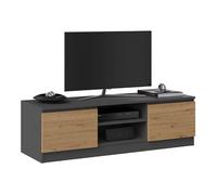 CDF Armario de TV con 2 puertas, 2 estantes, 120 cm de largo, para TV, aparador, mesa de TV, salón, dormitorio, apertura de cable, antracita/roble Artisan 40 x 120 x 36 cm