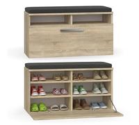 CDF Armario de zapatos Riva | Color: roble Sonoma | Ideal para pasillo, pasillo, oficina | Almacenamiento | Asiento cómodo (cojín) | Moderno | Puerta batiente