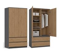 CDF Armario moderno Malwa SS-90 | Color: antracita - roble artesano | ideal para un dormitorio, pasillo, habitación infantil u oficina | perchero | 4 prácticos estantes