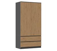 CDF Armario moderno Malwa SS-90 | Color: antracita - roble artesano | ideal para un dormitorio, pasillo, habitación infantil u oficina | perchero | 4 prácticos estantes