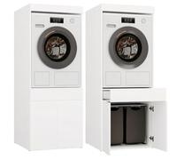CDF Armario para Lavadora Secadora con Cajón 64,2x162x64,2cm Hueco para Lavadora o Secadora Lavadero Baño Pasillo Trastero Garaje Recibidor Aseo Hall Sin Tiradores Blanco Mate Aglomerado Laminado 16mm