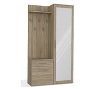 CDF Armario Recibidor con Espejo Corredero Perchero Ganchos Estante Zapatos Chaquetas Cajón, Mueble Pasillo Almacenaje Diseño Roble Sonoma Natural, Dimensiones 35x50x180 cm, Peso 63kg Guardarropas
