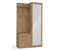 CDF Armario Recibidor con Espejo Corredero Perchero Panel Ganchos Estante Zapatos Cajón, Mueble Pasillo Diseño Roble Artisan Natural Cálido Auténtico Slim, Dimensiones 35 x 50 x 180 cm, Peso 63kg