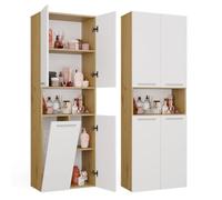 CDF Columna Cesto Ropa Armario 1 Cesto Puerta Corta Roble Artisan/Blanco | 4 baldas, tablero de partículas 16 mm, acabado mate, 60x30x174 cm, garantía 2 años, peso 39,5 kg, moderno, estrecho, práctico