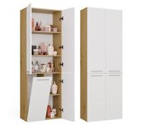 CDF Columna Cesto Ropa Armario 1 Cesto Puerta Larga Roble Artisan/Blanco | 4 baldas, tablero de partículas 16 mm, acabado mate, 60x30x174 cm, garantía 2 años, peso 41,5 kg, moderno, estrecho, práctico