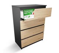 CDF Cómoda 4 Cajones Cajonera Dormitorios Comoda Moderna de Dormitorio Cómoda de Noche Armario de Almacenamiento, Mueble para Ropa - Placa laminada 16 mm Antracita/Roble Artisan 40x70x97 cm
