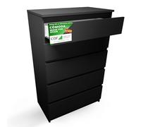 CDF Cómoda 5 Cajones Cajonera Dormitorios Comoda Moderna de Dormitorio Sinfonier Cómoda de Noche Armario de Almacenamiento, Mueble para Ropa - Placa laminada 16 mm Negro 40x70x109,5 cm