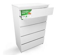 CDF Cómoda 5 Cajones Cajonera Dormitorios Comoda Moderna de Dormitorio Sinfonier Cómoda de Noche Armario de Almacenamiento, Mueble para Ropa - Placa laminada 16 mm Blanco 40x70x109,5 cm