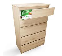 CDF Cómoda 5 Cajones Cajonera Dormitorios Comoda Moderna de Dormitorio Sinfonier Cómoda de Noche Armario de Almacenamiento, Mueble para Ropa - Placa laminada 16 mm Roble Artisan 40x70x109,5 cm