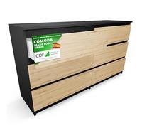 CDF Cómoda 6 Cajones Cajonera Dormitorios Comoda Moderna de Dormitorio Sinfonier Cómoda de Noche Armario de Almacenamiento, Mueble para Ropa Placa laminada 16 mm Antracita Roble Artisan 40x138x75 cm