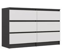 CDF Cómoda 6 Cajones Cajonera Dormitorios Comoda Moderna de Dormitorio Sinfonier Cómoda de Noche Armario de Almacenamiento, Mueble para Ropa Placa laminada 16 mm Antracita Blanco 30x120x75 cm