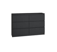 CDF Cómoda 6 Cajones Cajonera Dormitorios Comoda Moderna de Dormitorio Sinfonier Cómoda de Noche Armario de Almacenamiento, Mueble para Ropa - Placa laminada 16 mm Negro 30x120x75 cm