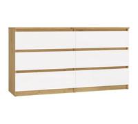 CDF Cómoda 6 Cajones Cajonera Dormitorios Comoda Moderna de Dormitorio Sinfonier Cómoda de Noche Armario de Almacenamiento, Mueble para Ropa Placa laminada 16 mm Blanco Roble Artisan 40x138x75 cm