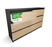 CDF Cómoda 6 Cajones Cajonera Dormitorios Comoda Moderna de Dormitorio Sinfonier Cómoda de Noche Armario de Almacenamiento, Mueble para Ropa Placa laminada 16 mm Antracita Roble Artisan 30x120x75 cm