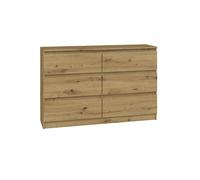 CDF Cómoda 6 Cajones Cajonera Dormitorios Comoda Moderna de Dormitorio Sinfonier Cómoda de Noche Armario de Almacenamiento, Mueble para Ropa - Placa laminada 16 mm Roble Artisan 30x120x75 cm