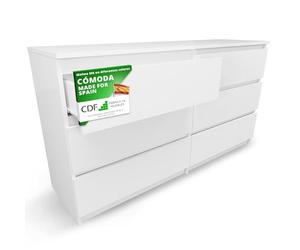 CDF Cómoda 6 Cajones Cajonera Dormitorios Comoda Moderna de Dormitorio Sinfonier Cómoda de Noche Armario de Almacenamiento, Mueble para Ropa - Placa laminada 16 mm Blanco 40x138x75 cm