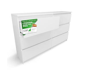 CDF Cómoda 6 Cajones Cajonera Dormitorios Comoda Moderna de Dormitorio Sinfonier Cómoda de Noche Armario de Almacenamiento, Mueble para Ropa - Placa laminada 16 mm Blanco 30x120x75 cm