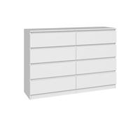 CDF Cómoda 8 Cajones Cajonera Dormitorios Comoda Moderna de Dormitorio Sinfonier Cómoda de Noche Armario de Almacenamiento, Mueble para Ropa - Placa laminada 16 mm Blanco 40x138x75 cm