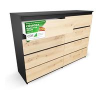 CDF Cómoda 8 Cajones Cajonera Dormitorios Comoda Moderna de Dormitorio Sinfonier Cómoda de Noche Armario de Almacenamiento, Mueble para Ropa Placa laminada 16 mm Antracita Roble Artisan 40x138x75 cm