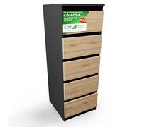 CDF Cómoda Alta - Antracita/Roble Artisan - 5 cajones - 40×45×111 cm - para salón, Dormitorio y Pasillo - Sideboard Estrecho