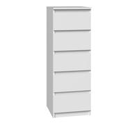 CDF Cómoda Alta - Blanco - 5 cajones - 40×45×111 cm - para salón, Dormitorio y Pasillo - Sideboard Estrecho Moderno