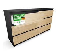 CDF Cómoda - Antracita/Roble Artisan - 6 cajones - Fondo 40 cm - Ancho 138 cm - para salón y Dormitorio - Estilo Moderno