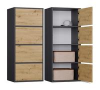 CDF Cómoda armario alto con 4 puertas y estantes, para salón, dormitorio, pasillo, oficina, frentes sin mango, diseño moderno y acabado duradero, color antracita