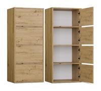 CDF Cómoda armario alto con 4 puertas y estantes, para salón, dormitorio, pasillo, oficina, frentes sin mango, diseño moderno y acabado duradero, roble Artisan Alma